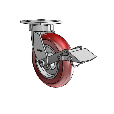 4 Series Kingpinless Casters Top Plate Swivel Caster with 8 x 2 CG Max Maroon wheel and Tread Lock Brake