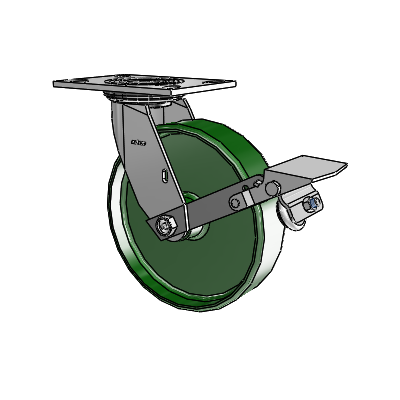4 Series 2 Inch Wide Top Plate Swivel Caster with 8 x 2 Cast Iron Wheel and Tread Lock Brake