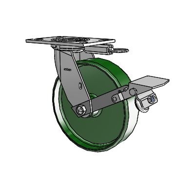 4 Series 2 Inch Wide Top Plate Swivel Caster with 8 x 2 Cast Iron Wheel and Tread Lock Brake