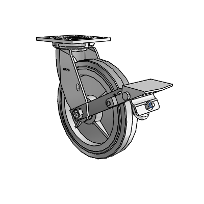 4 Series 1 1/2" Casters Top Plate Swivel Zinc with 8 x 1.5 Performa Rubber (Flat/Grey) Wheel and Tread Lock Brake