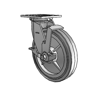 4 Series 1 1/2" Casters Top Plate Swivel Zinc with 8 x 1.5 Performa Rubber (Flat/Grey) Wheel and Top Lock Brake