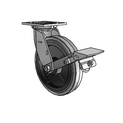 4 Series 1 1/2" Casters Top Plate Swivel Zinc with 8 x 1.5 Performa Rubber (Flat/Conductive) Wheel and Tread Lock Brake