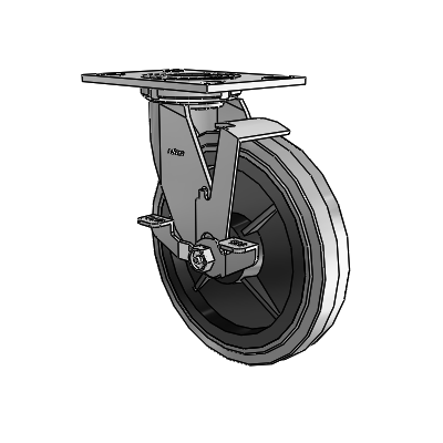 4 Series 1 1/2" Casters Top Plate Swivel Zinc with 8 x 1.5 Performa Rubber (Flat/Conductive) Wheel and Top Lock Brake