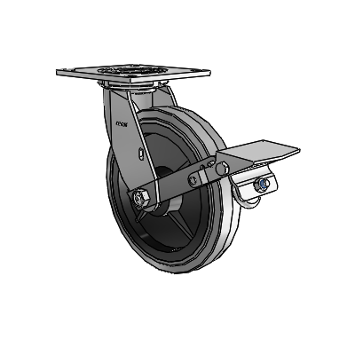 4 Series 1 1/2" Casters Top Plate Swivel Zinc with 8 x 1.5 Performa Rubber (Flat/Conductive) Wheel and Tread Lock Brake