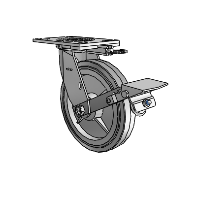 4 Series 1 1/2" Casters Top Plate Swivel Zinc with 8 x 1.5 Performa Rubber (Flat/Grey) Wheel and Tread Lock Brake
