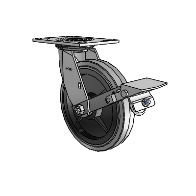 4 Series 1 1/2" Casters Top Plate Swivel Zinc with 8 x 1.5 Performa Rubber (Flat/Conductive) Wheel and Tread Lock Brake
