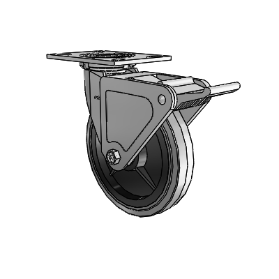 4 Series 1 1/2" Casters Top Plate Swivel Zinc with 8 x 1.5 Performa Rubber (Flat/Conductive) Wheel and Tech Lock Brake
