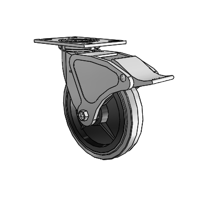 4 Series 1 1/2" Casters Top Plate Swivel Zinc with 8 x 1.5 Performa Rubber (Flat/Conductive) Wheel and Total Lock Brake