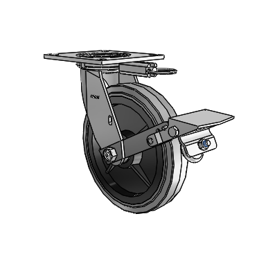 4 Series 1 1/2" Casters Top Plate Swivel Zinc with 8 x 1.5 Performa Rubber (Flat/Conductive) Wheel and Tread Lock Brake