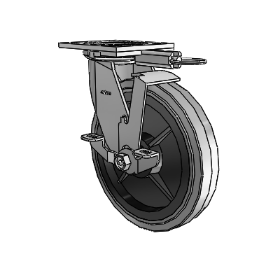 4 Series 1 1/2" Casters Top Plate Swivel Zinc with 8 x 1.5 Performa Rubber (Flat/Conductive) Wheel and Top Lock Brake