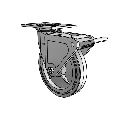 4 Series 1 1/2" Casters Top Plate Swivel Zinc with 8 x 1.5 Performa Rubber (Flat/Grey) Wheel and Tech Lock Brake