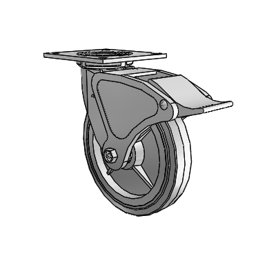4 Series 1 1/2" Casters Top Plate Swivel Zinc with 8 x 1.5 Performa Rubber (Flat/Grey) Wheel and Total Lock Brake