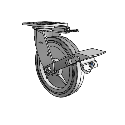 4 Series 1 1/2" Casters Top Plate Swivel Zinc with 8 x 1.5 Performa Rubber (Flat/Grey) Wheel and Tread Lock Brake