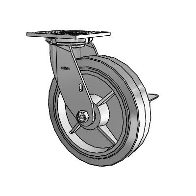 4 Series 2 Inch Wide Top Plate Swivel Caster with 8 x 2 Performa Rubber (Flat/Grey) Wheel and Side Lock Brake