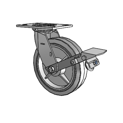 4 Series 2 Inch Wide Top Plate Swivel Caster with 8 x 2 Performa Rubber (Flat/Grey) Wheel and Tread Lock Brake