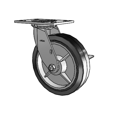 4 Series 2 Inch Wide Top Plate Swivel Caster with 8 x 2 Performa Rubber (Flat/Black) Wheel and Side Lock Brake