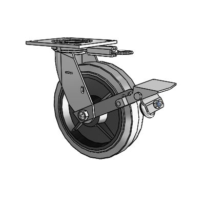 4 Series 2 Inch Wide Top Plate Swivel Caster with 8 x 2 Performa Rubber (Flat/Conductive) Wheel and Tread Lock Brake