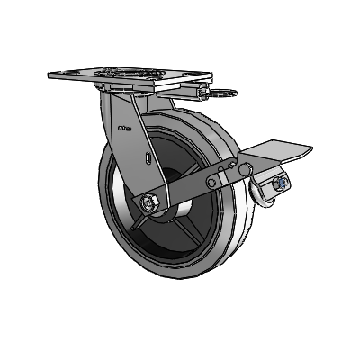 4 Series 2 Inch Wide Top Plate Swivel Caster with 8 x 2 Performa Rubber (Flat/Conductive) Wheel and Tread Lock Brake