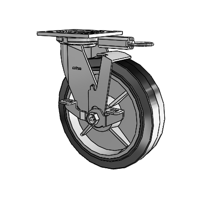 4 Series 2 Inch Wide Top Plate Swivel Caster with 8 x 2 Performa Rubber (Flat/Black) Wheel and Top Lock Brake