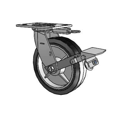 4 Series 2 Inch Wide Top Plate Swivel Caster with 8 x 2 Performa Rubber (Flat/Black) Wheel and Tread Lock Brake