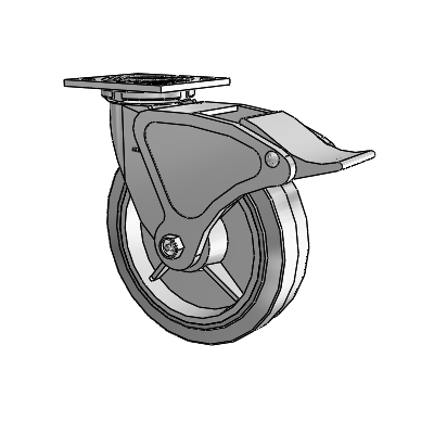 4 Series 2 Inch Wide Top Plate Swivel Caster with 8 x 2 Performa Rubber (Flat/Grey) Wheel and Total Lock Brake