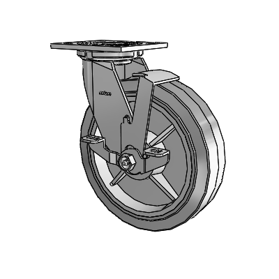 4 Series 2 Inch Wide Top Plate Swivel Caster with 8 x 2 Performa Rubber (Flat/Grey) Wheel and Top Lock Brake