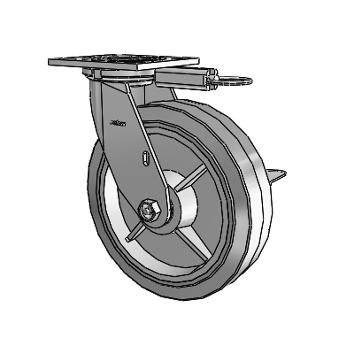 4 Series 2 Inch Wide Top Plate Swivel Caster with 8 x 2 Performa Rubber (Flat/Grey) Wheel and Side Lock Brake