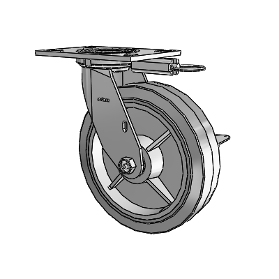4 Series 2 Inch Wide Top Plate Swivel Caster with 8 x 2 Performa Rubber (Flat/Grey) Wheel and Side Lock Brake