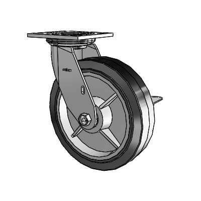 4 Series 2 Inch Wide Top Plate Swivel Caster with 8 x 2 Performa Rubber (Flat/Black) Wheel and Side Lock Brake