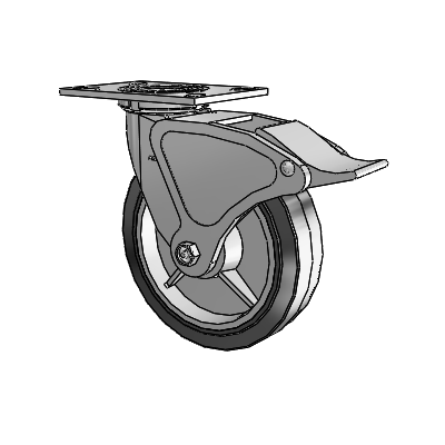 4 Series 2 Inch Wide Top Plate Swivel Caster with 8 x 2 Performa Rubber (Flat/Black) Wheel and Total Lock Brake