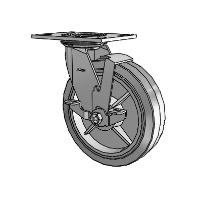 4 Series 2 Inch Wide Top Plate Swivel Caster with 8 x 2 Performa Rubber (Flat/Grey) Wheel and Top Lock Brake