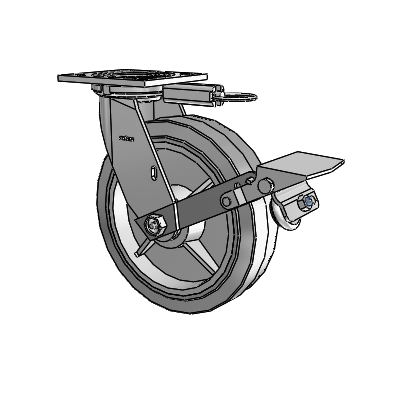 4 Series 2 Inch Wide Top Plate Swivel Caster with 8 x 2 Performa Rubber (Flat/Grey) Wheel and Tread Lock Brake