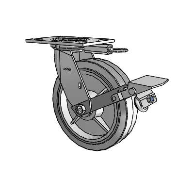 4 Series 2 Inch Wide Top Plate Swivel Caster with 8 x 2 Performa Rubber (Flat/Grey) Wheel and Tread Lock Brake