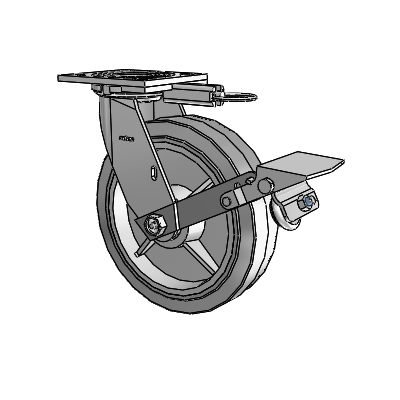 4 Series 2 Inch Wide Top Plate Swivel Caster with 8 x 2 Performa Rubber (Flat/Grey) Wheel and Tread Lock Brake