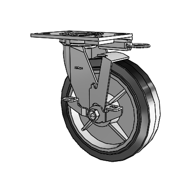 4 Series 2 Inch Wide Top Plate Swivel Caster with 8 x 2 Performa Rubber (Flat/Black) Wheel and Top Lock Brake