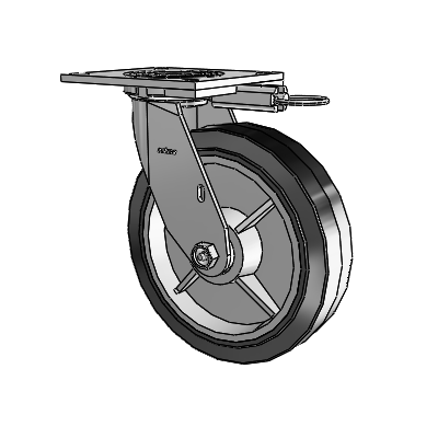 4 Series 2 Inch Wide Top Plate Swivel Caster with 8 x 2 Performa Rubber (Flat/Black) Wheel