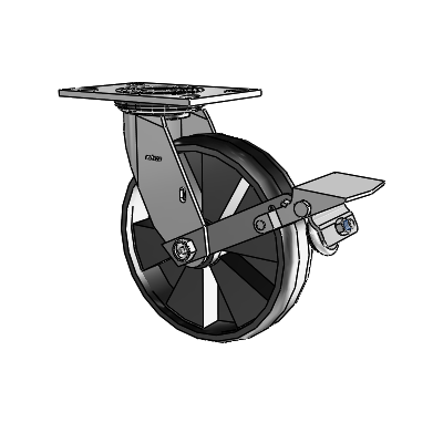 4 Series 2 Inch Wide Top Plate Swivel Caster with 8 x 2 Maxim Wheel and Tread Lock Brake