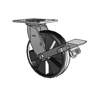 Roulette pivotante de la série 4, avec plaque supérieure de 2 pouces de large, roue Maxim 8 x 2 et frein à blocage de la bande de roulement