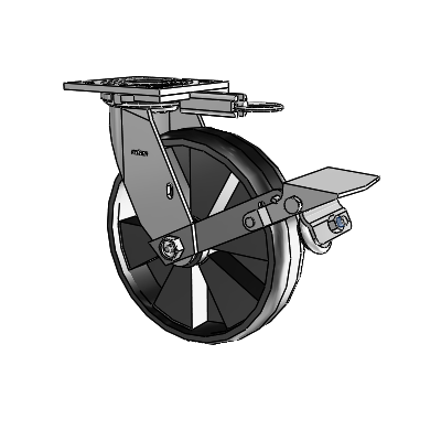 4 Series 2 Inch Wide Top Plate Swivel Caster with 8 x 2 Maxim Wheel and Tread Lock Brake