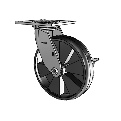 Roulette pivotante de la série 4, avec plaque supérieure de 2 pouces de large, roue Maxim 8 x 2 et frein à blocage latéral