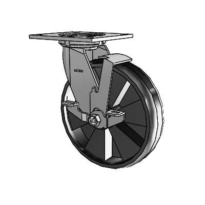 Roulette pivotante de la série 4, avec plaque supérieure de 2 pouces de large, roue Maxim 8 x 2 et frein de blocage supérieur