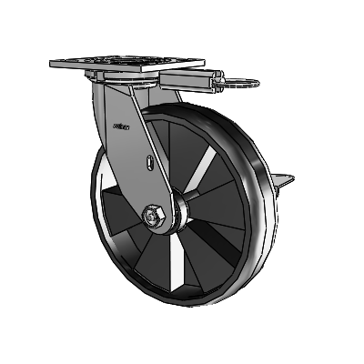 Roulette pivotante de la série 4, avec plaque supérieure de 2 pouces de large, roue Maxim 8 x 2 et frein à blocage latéral