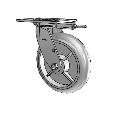 Roulette pivotante de la série 4, à plaque supérieure de 2 pouces de large, équipée d'une roue en caoutchouc Performa (ronde) de 8 x 2