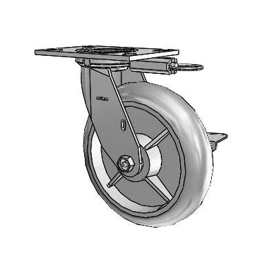 4 Series 2 Inch Wide Top Plate Swivel Caster with 8 x 2 Performa Rubber (Round) Wheel and Side Lock Brake
