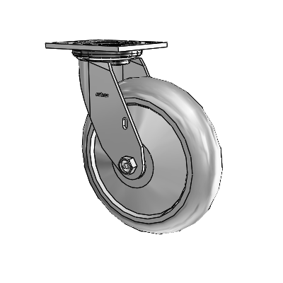 Roulette pivotante de la série 4, à plaque supérieure de 2 pouces de large, équipée d'une roue en caoutchouc Performa (ronde) de 8 x 2