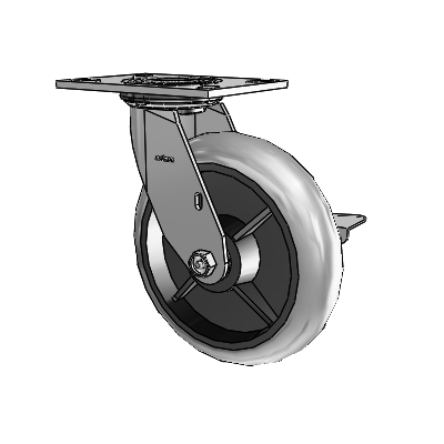 4 Series 2 Inch Wide Top Plate Swivel Caster with 8 x 2 Performa Rubber (Round/Conductive) Wheel and Side Lock Brake
