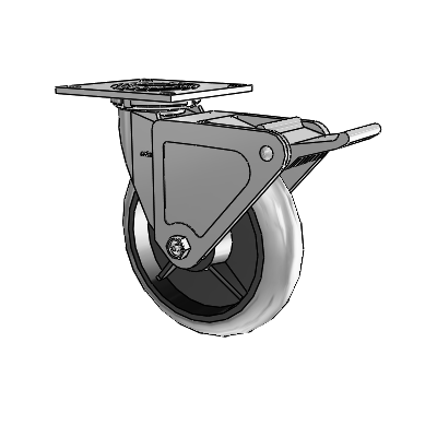 Roulette pivotante de la série 4 avec plaque supérieure de 2 pouces de large, équipée d'une roue en caoutchouc Performa 8 x 2 (ronde/conductrice) et d'un frein Tech Lock