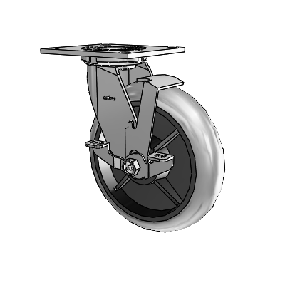 4 Series 2 Inch Wide Top Plate Swivel Caster with 8 x 2 Performa Rubber (Round/Conductive) Wheel and Top Lock Brake