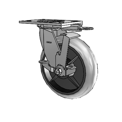 4 Series 2 Inch Wide Top Plate Swivel Caster with 8 x 2 Performa Rubber (Round/Conductive) Wheel and Top Lock Brake