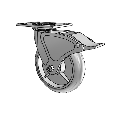 4 Series 2 Inch Wide Top Plate Swivel Caster with 8 x 2 Performa Rubber (Round) Wheel and Total Lock Brake